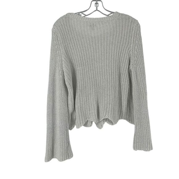 Aerie Sweater Ivory Size L Scalloped Hem Round Neck Flare Sleeve Silver Thread - Picture 7 of 7